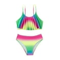 thumbnail image 1 of Povozer Girl's Cute Two Piece Swimsuit V Neck Spaghetti Strap Wireless Bikini Set (Green, 7-8 Years), 1 of 5