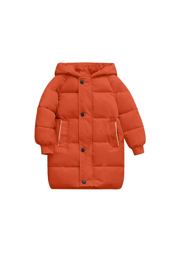 Girl's Long Length Winter Coat Parka Puffer Jacket With Fleece Lined(Orange,5-6Y)