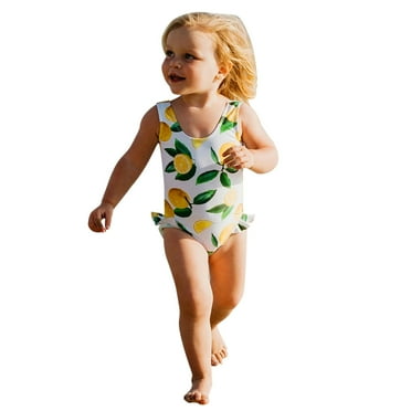 Povozer Girl's One Piece Swimsuit Cute Tie Dye Criss Cross Bathing Suit Swimwear(Yellow,80)