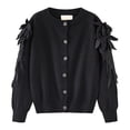 thumbnail image 1 of Povozer Girl's Ruffle Trim Knit Cardigan Button Down Outwear Sweater(Black,4-5Y), 1 of 5