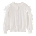 thumbnail image 1 of Povozer Girl's Ruffle Trim Knit Cardigan Button Down Outwear Sweater(White,5-6Y), 1 of 4