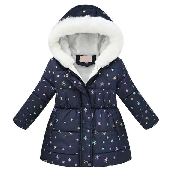 Povozer Girl's Winter Coats Outerwear Puffer Jacket Waterproof with Warm Hood(Navy,9-10Y)