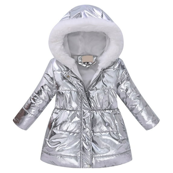Povozer Girl's Winter Fleece Lined Long Parka Puffer Coat Thicken Ski Jacket with Hood(Silver,9T-10T)