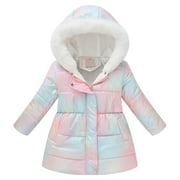 Povozer Girls Winter Parka Coat Long Waterproof Warm Fleece Puffer JacketMulticolour,4-5Y