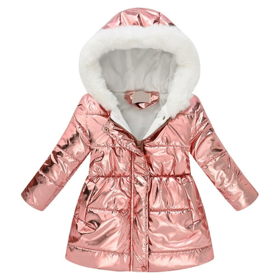 Povozer Girl's Winter Parka Coat Long Waterproof Warm Fleece Puffer Jacket(Pink,7-8Y)