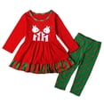 thumbnail image 1 of Povozer Girls 2PCS Fall Winter Outfits Set Girls Christmas Dress Set Reindeer Print Long Sleeve Top Long Pants 2pcs Set Spring Fall Children's Wear,Size 7-8 Years,Red, 1 of 9