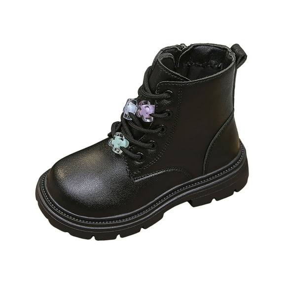 Povozer Girls Ankle Boots with Zipper Suede Booties for Fashion Rainbow Boots(Black,10)