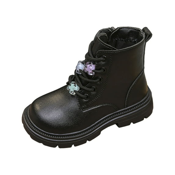 Povozer Girls Ankle Boots with Zipper Suede Booties for Fashion Rainbow Boots(Black,3)