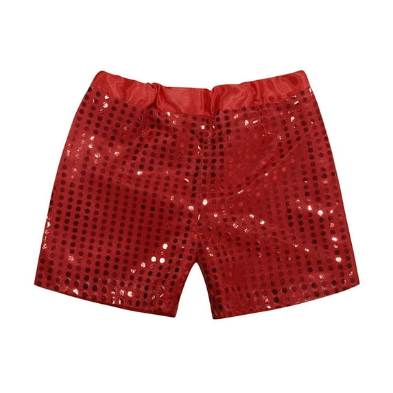Povozer Girls Bike Shorts Kids Girl's Shorts High Waist Wide Leg Sparkly Glitter Party Night Shorts for 3-4 Years,Red