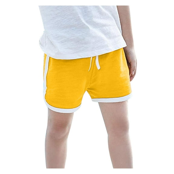 Povozer Girls Bike Shorts with Pockets Capri Pants for Girl Stretchy Cropped Leggings Kids High Waist Yoga Pants Summer Knee Length Active Tights for 6-12 Months,Yellow