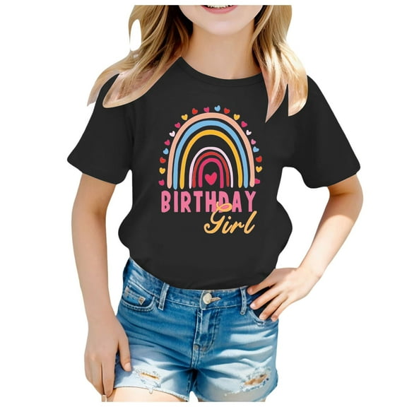 Povozer Girls Birthday Party T-Shirt Birthday Outfit for Toddler Girls(Black,3-4Y)