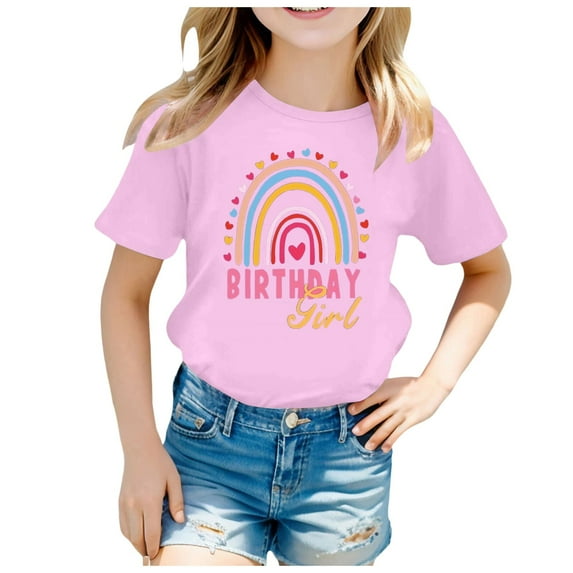 Povozer Girls Birthday Party T-Shirt Birthday Outfit for Toddler Girls(Pink,3-4Y)