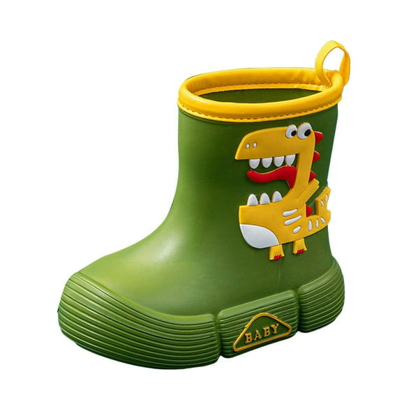 Povozer Girls Boys Rainboots Rubber Water Footwear Rain Boots Cartoon Shoes(Green,10 Toddler)
