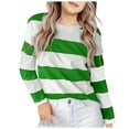 thumbnail image 1 of Povozer Girls Casual Long Sleeve T Shirts Basic Crewneck Striped Tunic Blouses Tops(Green,2 Years), 1 of 4