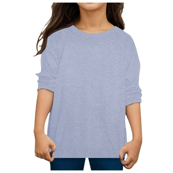 Povozer Girls Casual Tunic Tops Knot Front Long Sleeve Loose Soft Blouse T-Shirt(Gray,6-7 years)