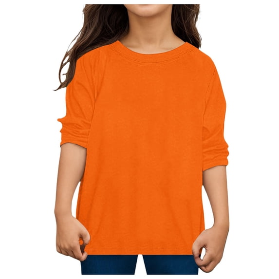 Povozer Girls Casual Tunic Tops Knot Front Long Sleeve Loose Soft Blouse T-Shirt(Orange,8-9 years)