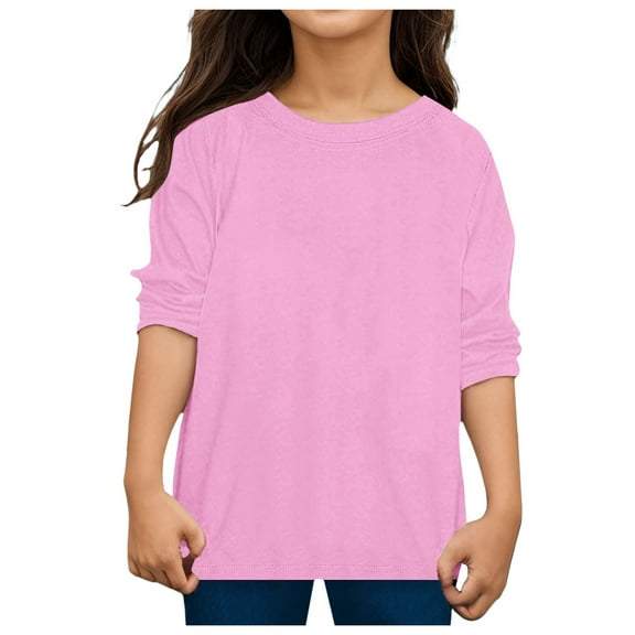 Povozer Girls Casual Tunic Tops Knot Front Long Sleeve Loose Soft Blouse T-Shirt(Pink,6-7 years)