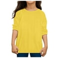 thumbnail image 1 of Povozer Girls Casual Tunic Tops Knot Front Long Sleeve Loose Soft Blouse T-Shirt(Yellow,4-5 years), 1 of 3