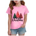 thumbnail image 1 of Povozer Girls Christmas Shirt Kids Christmas Tree Graphic T-Shirt Comfortable Breathable Stylish Print Short Sleeved Top For Girls,Size 3-4 Years,Pink, 1 of 4
