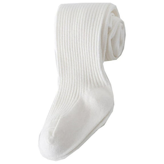 Povozer Girls Cotton Tights Toddler Cable Knit Footed Tights Baby Girls' Tights(White,3-4 Years)