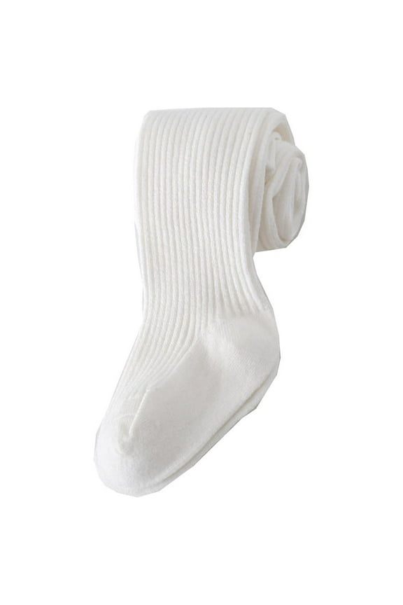 Girls Cotton Tights Toddler Cable Knit Footed Tights Baby Girls' Tights(White,3-4 Years)