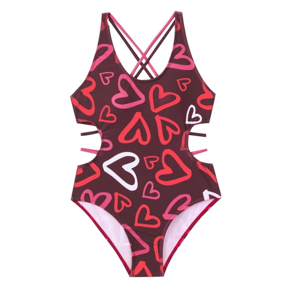 Povozer Toddler Girl Swimsuit Girls Swimsuit One Piece Bathing Suit Color Contrast Trim Girls' Swimwear with Cover Up Skirt for 8-9 Years,Red