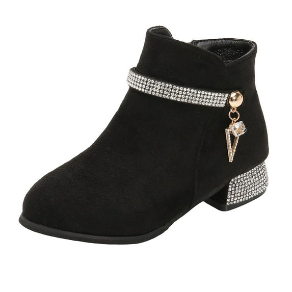 Povozer Girls Dress Boots Ankle Boots for Girls Low Dress Booties(Black,4)