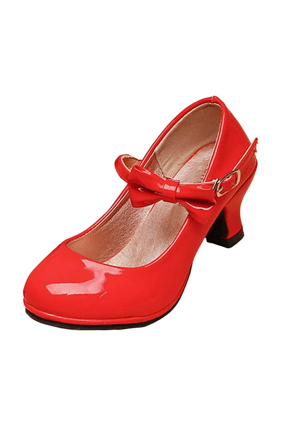 Girls Dress Shoes Mary Jane Shoes Low Girls Heels for Toddler Girl(Red,10.5)