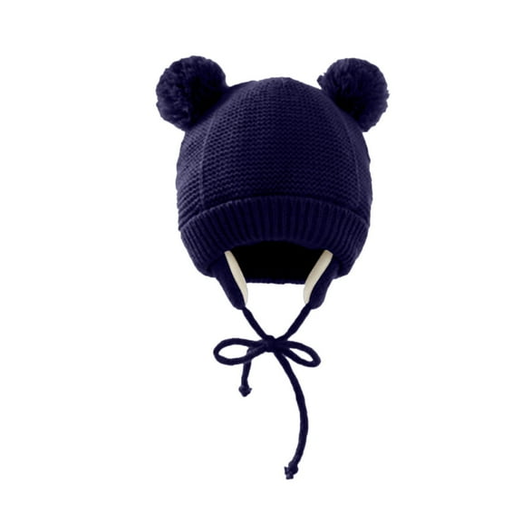 Povozer Girls Earflaps Hat Kids Winter Hat Beanie Fuzzy Hat Baby Toddler Beanie(Navy,One Size)