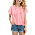 thumbnail image 1 of Povozer Girls Fashion Short Sleeve Crewnecks Toddler Girls' Short Ruffle Sleeve Tees Cotton Casual Girls Crewneck Summer Top T-Shirts for 5-6 Years,Pink, 1 of 3