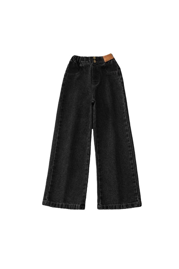 Girls Flare Bootcut Jeans School Clothes Girls Ripped Jeans Wide Leg Denim Pants Cute Cotton Fall Clothes for Kids Streetwear,Size 5-6 Years,Grey