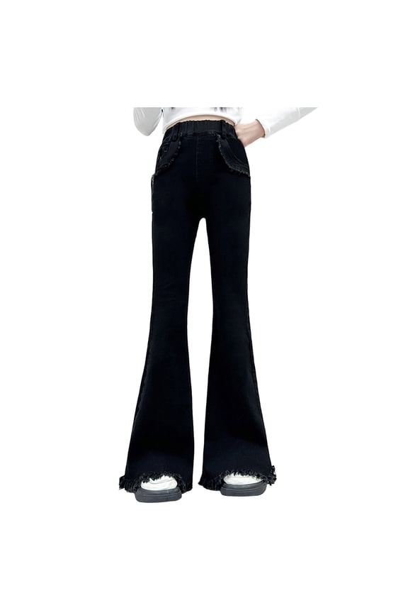Girls Flare Jeans Kids Girls High Rise Wide Leg Jeggings Girl's Baggy Wide Leg Jeans Zipper Fly High Waist Y2K Trendy Denim Pants,Size 8-9 Years,Black
