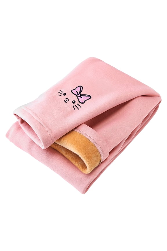 Girls Fleece Lined Leggings Kids Skinny Warm Thick Cable Knit Pants(Pink,110)