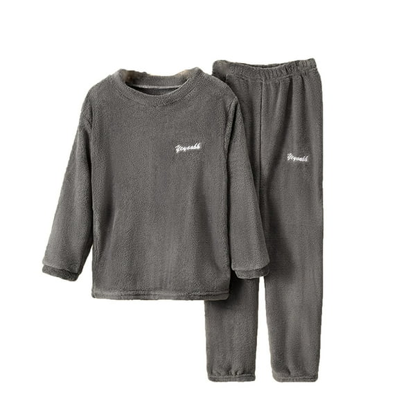 Povozer Girls Fleece Pajamas, Soft Cozy Pullover Sweatshirt Pants Set for Kids(Gray,5-6 Years)