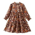 thumbnail image 1 of Povozer Girls' Floral Long Sleeve Dresses Kid Neck High Waist Casual Formal Elegant Fall Dress(Brown,8-9 Years), 1 of 6