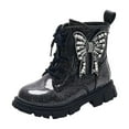 thumbnail image 1 of Povozer Girls Glitter Ankle Boots Lace up Waterproof Combat Shoes with Side Zipper(Black,8.5), 1 of 6