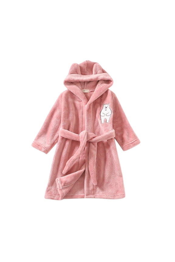 Girls Hooded Robes Bath Robe for Kids Soft Fuzzy Bathrobe for Girl(Pink,3-4Y)