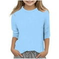 thumbnail image 1 of Povozer Girls Long Sleeve Cute Shirt Kids Crewneck T Shirts Girls Tops Clothes(Light Blue,8-9Y), 1 of 5