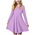 thumbnail image 1 of Povozer Girls Long Sleeve Dress Kids Casual Crewneck A-Line Flowy Dresses(Light Purple,4-5Y), 1 of 6