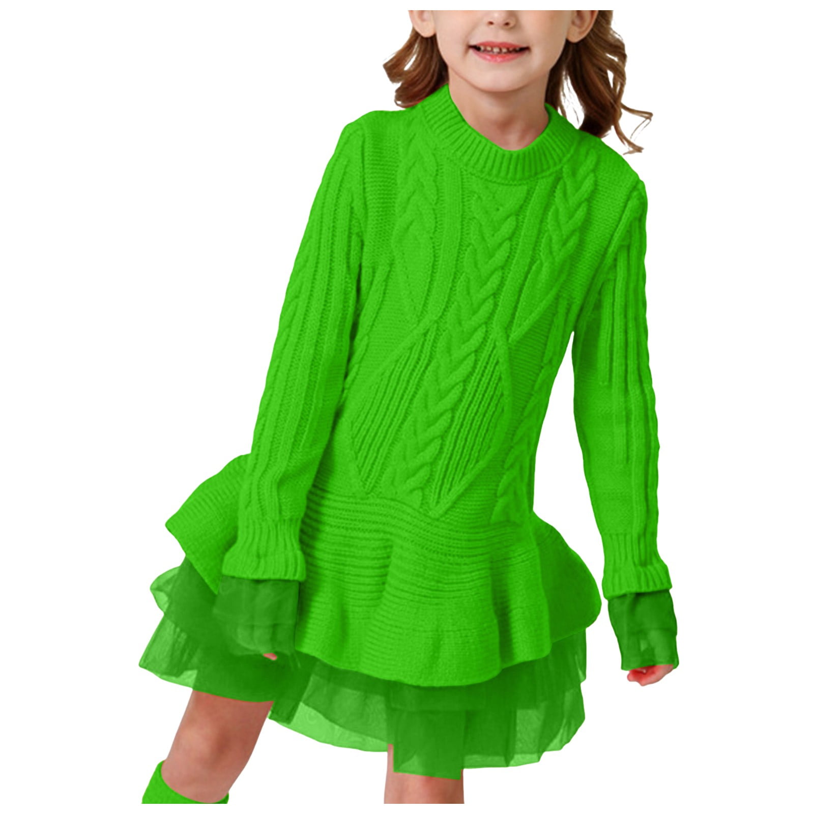 Povozer Girls' Long Sleeve Girl Dresses Ribbed Knit Sweater  Dress(Green,18-24M)
