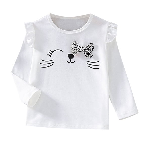Povozer Girls Long Sleeve Shirts Girls and Toddlers' Long Sleeve Ruffle T-Shirt for 7-8 Years,White