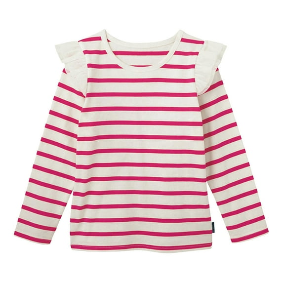 Povozer Girls' Basic Long Sleeve Round Neck Cotton T-Shirt(Light Pink,2-3Y)
