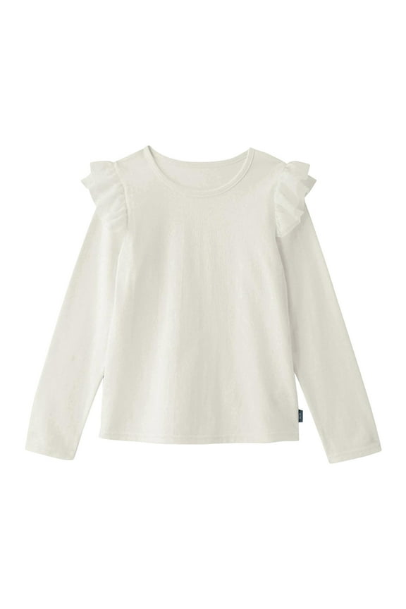Girls' Basic Long Sleeve Round Neck Cotton T-Shirt(White,1-2Y)