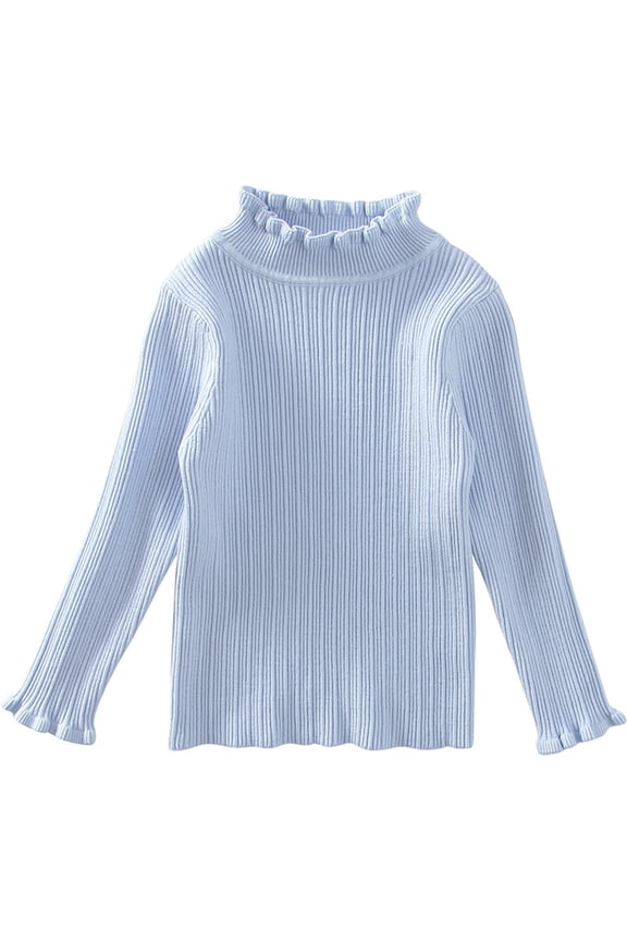 Girls Turtleneck Sweaters Kids Long Sleeve Knit Chunky Pullover Jumper(Light Blue,6-7Y)