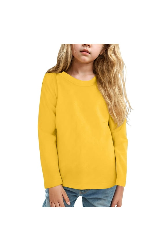 Girls Long Sleeve T-Shirt Cotton Rib-Knit Tees Toddler Basic Warm Round Neck Tops(Yellow,2-3 Years)