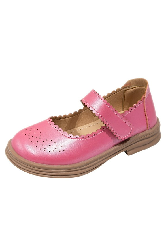 Girls Mary Jane Platform T-Strap Oxfords Loafers Star Dress Shoes(Hot Pink,6-7 Years)