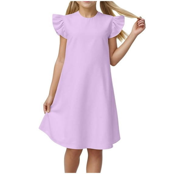 Povozer Girls Nightgowns Summer Soft Summer Girl'S Nightgowns Cotton Sleep Shirts Sleepwear Princess Nightdress for 5-6 Years,Purple