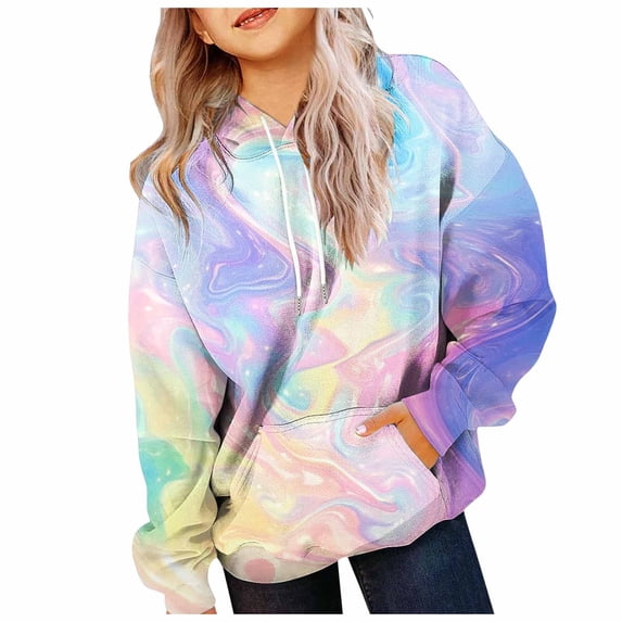 Povozer Girls Oversized Crewneck Sweatshirts Kids Fashion,Girls Hoodie Pullover with Graphic Print Long Sleeve Top Girls Fashion Size 3-4 Years,Sky Blue