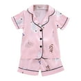 thumbnail image 1 of Povozer Girls Pajamas Cotton Soft PJS Summer Girls Pajamas Silk Satin Pajama Sleepwear Button Down Pj Set Loungewear for 18-24 Months,Pink, 1 of 8