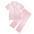 thumbnail image 1 of Povozer Girls Pajamas Satin Pajama Set Summer Girls Pajamas Sets Cute Clothes Short Sleeve Kids Pjs Button Down Satin Loungewear for 8-9 Years,Pink, 1 of 7